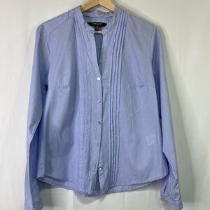 🤡 Coupe Collection  mini striped band collar, pleated long sleeve blouse